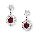 A pair of rare ruby and diamond ear pendants