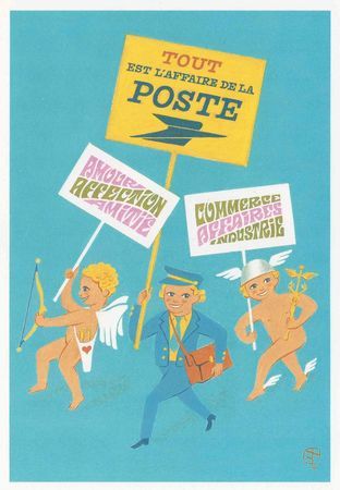 CPM Saint Valentin Pub La Poste Albert Thinlot 1990