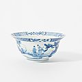 A blue and white '<b>klapmuts</b>' <b>bowl</b>, Kangxi six character mark and period (1662-1722)