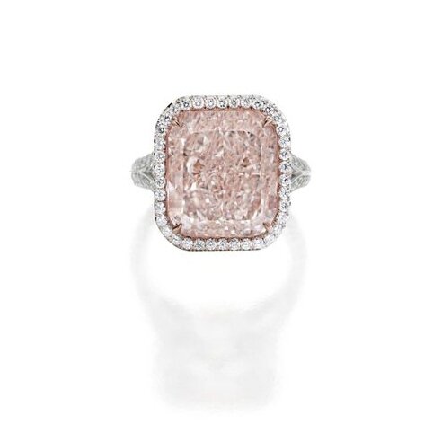 Important Platinum, 18 Karat Rose Gold, Fancy Light Pink Diamond and Diamond Ring