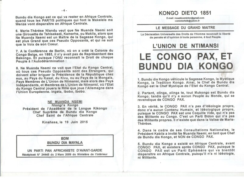 LE CONGO PAX ET BUNDU DIA KONGO a