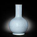 A <b>clair</b>-de-<b>lune</b> carved archaistic bottle vase, 18th-19th century