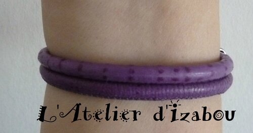 P1180905 Bracelet bohème femme cuir reptile violet