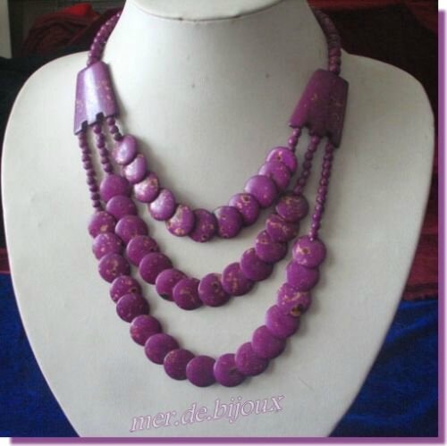 Collier Style Vintage Violet Cascade Perles plates et rondes