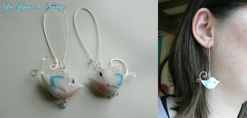 boucles d'oreilles oiseau bleu blanc fimo 3-horz