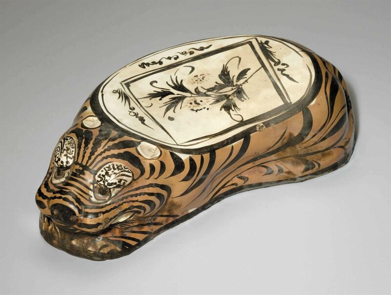 A Cizhou-type painted tiger-form pillow, Jin dynasty, late 12th century