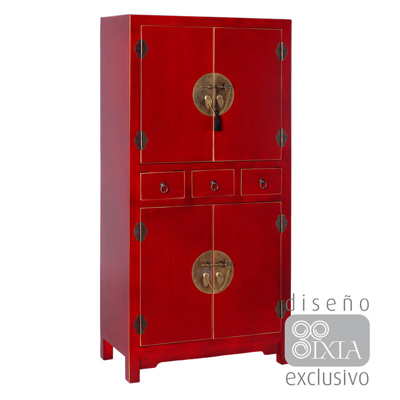 armoire chinoise 4 portes rouge