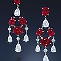 A superb pair of <b>ruby</b> and diamond ear pendants, by ETCETERA