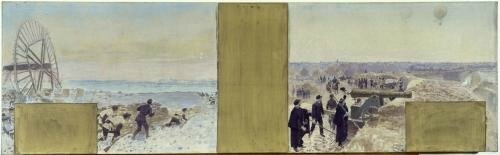 Binet, marins en expédition, le ballon au dessus des tranchées (esquisse 1889)