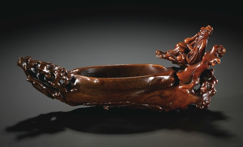 A rare rhinoceros horn 'log raft' vessel, 17th century