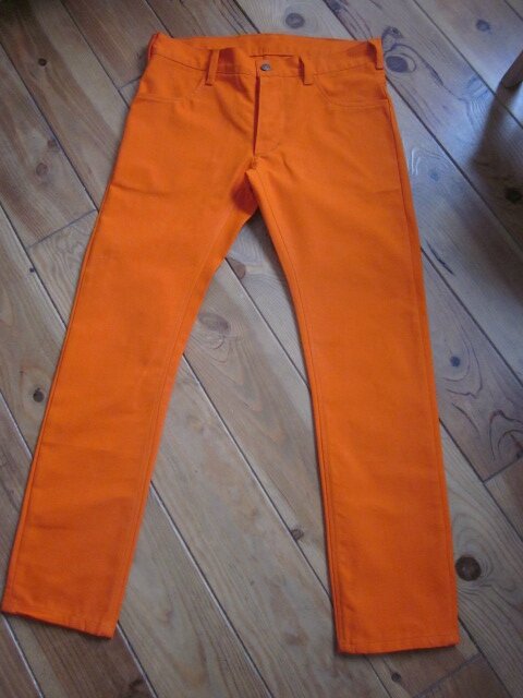 Jeans slim HOMME en toile de coton orange - 4 poches - braguette à boutons (2)