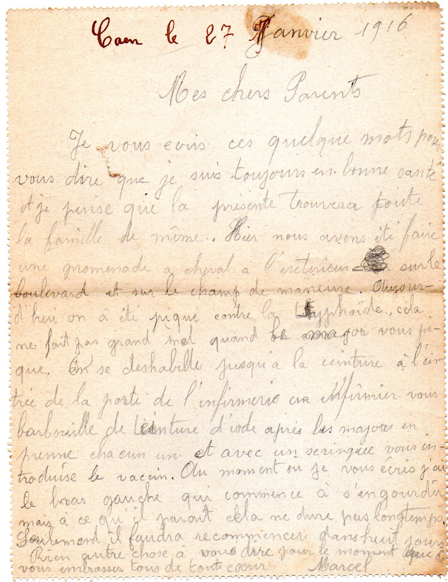 Caen, Quartier Decaen, carte-lettre Marcel Carpentier 43e RAC 62e batterie, 3e pièce 27