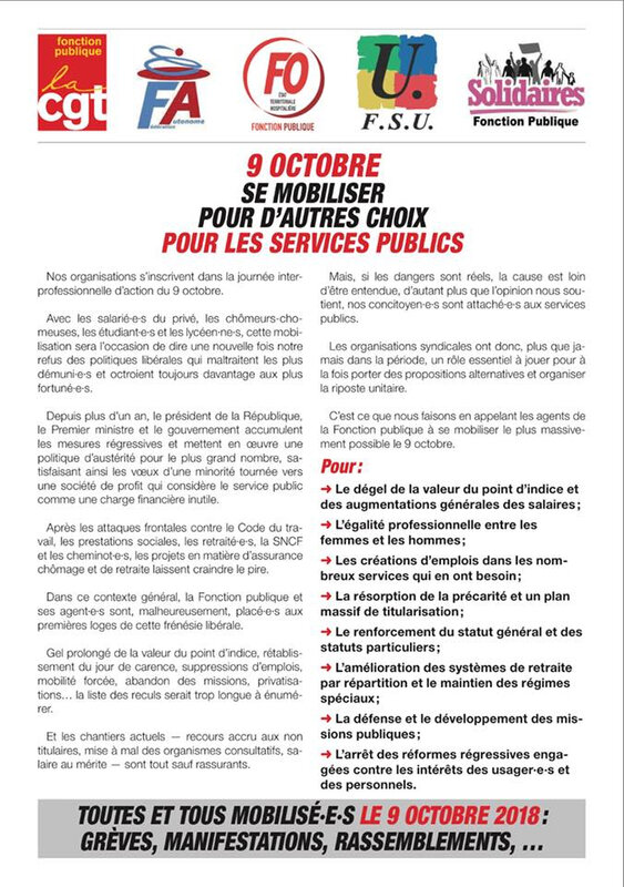 action unitaire du 9 octobre 2018