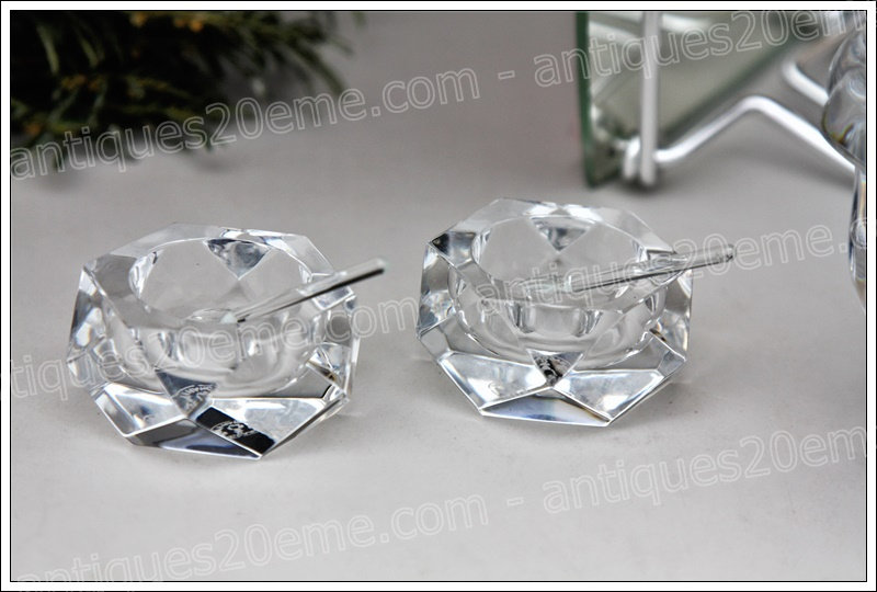 Serviteur cristal de Baccarat moutardier et salières, Baccarat cristal set, Antiques20ème