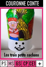 V372-COURONNES-Couronne conte LES 3 PETITS COCHONS