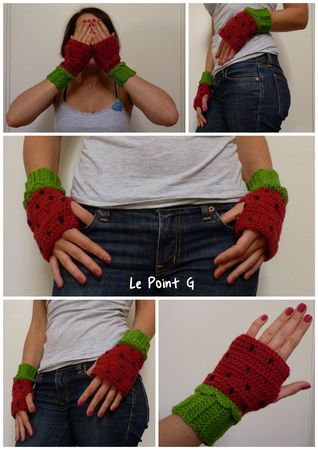 mitaine fraise pasteque crochet accessoire gant crochet laine