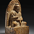 An inscribed <b>huanghuashi</b> stele of a Daoist figure, Sui dynasty, dated 10th year of the kaihuang period, corresponding to 590