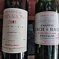 IGP Alpilles : Trevallon <b>2008</b>, Pauillac : Lynch-Bages 2000, et Saint Emilion : Larcis Ducasse <b>2008</b>