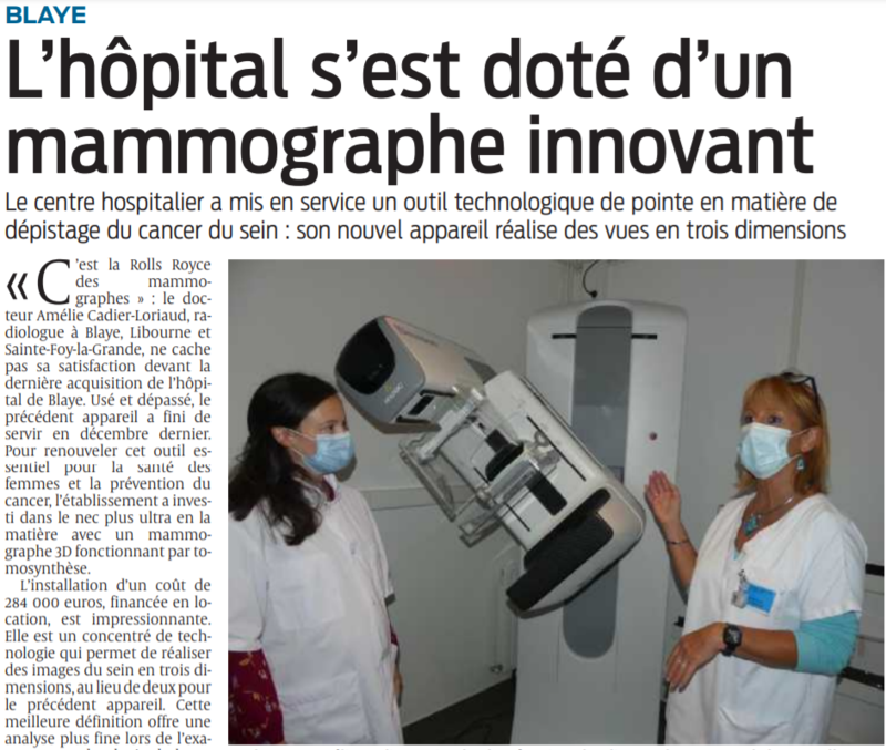 2021 05 10 SO Blaye L'hôpital s'est doté d'un mmammographe innovant