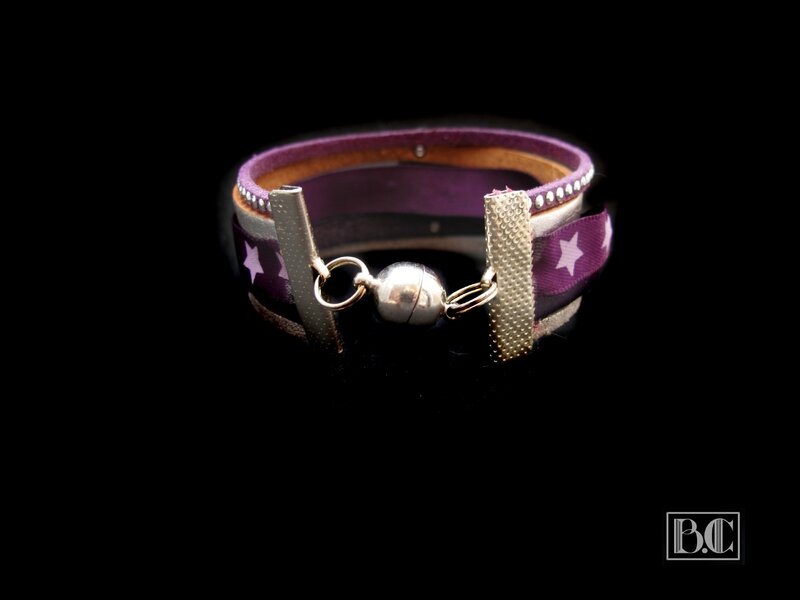 Bracelet manchette carré bronze blanc variation violet argenté arrière