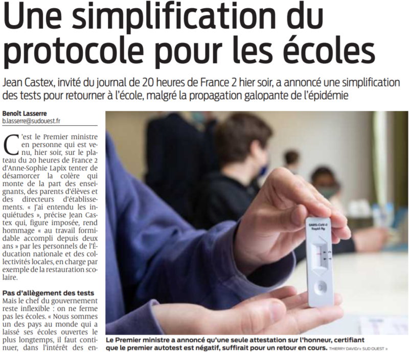 2022 01 11 SO Une simplification du protocole pour les écoles