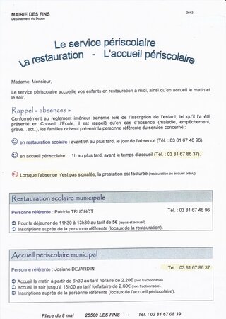 info cantine + périsco 2012