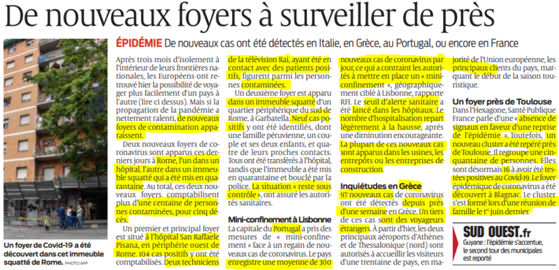 2020 06 16 SO De nouveaux foyers à surveiller de près