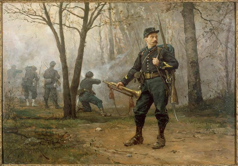 Berne-Bellecour, clairon de chasseur à pied en tenue de campagne, vers 1870