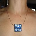collier pendentif carre hidden bleu fermoir argent <b>925</b>