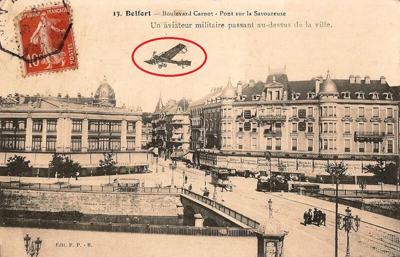 Belfort CPA Bd & pont Carnot Aéroplane entouré