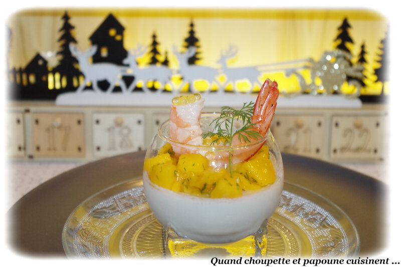 panna cotta salée , crevettes et dés de mangue-5320