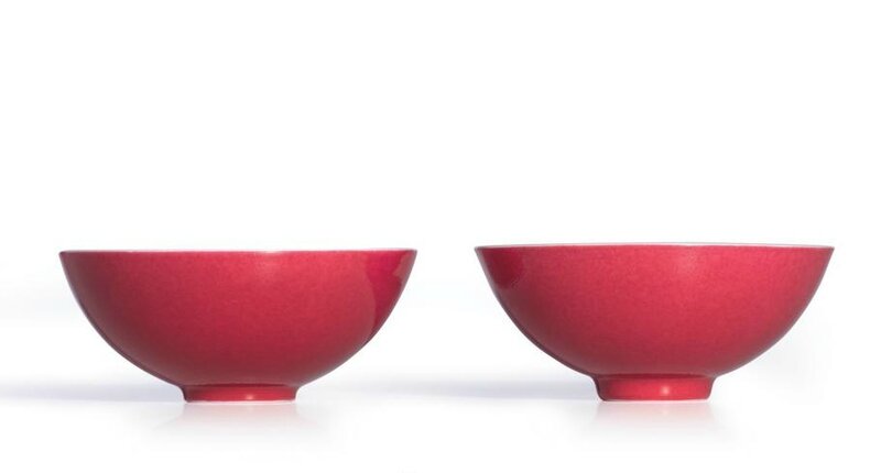 A rare pair of ruby-red glazed bowls, Marks and period of Yongzheng