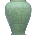 A carved Longquan celadon vase, late Yuan-<b>early</b> Ming dynasty, mid-<b>14th</b>-<b>early</b> <b>15th</b> <b>century</b>