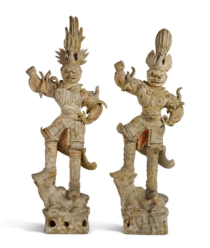 Two large painted pottery figures of lokapala, Tang dynasty (618-907)