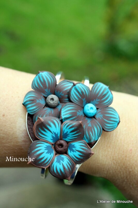 bracelet fleurs choco turquoise