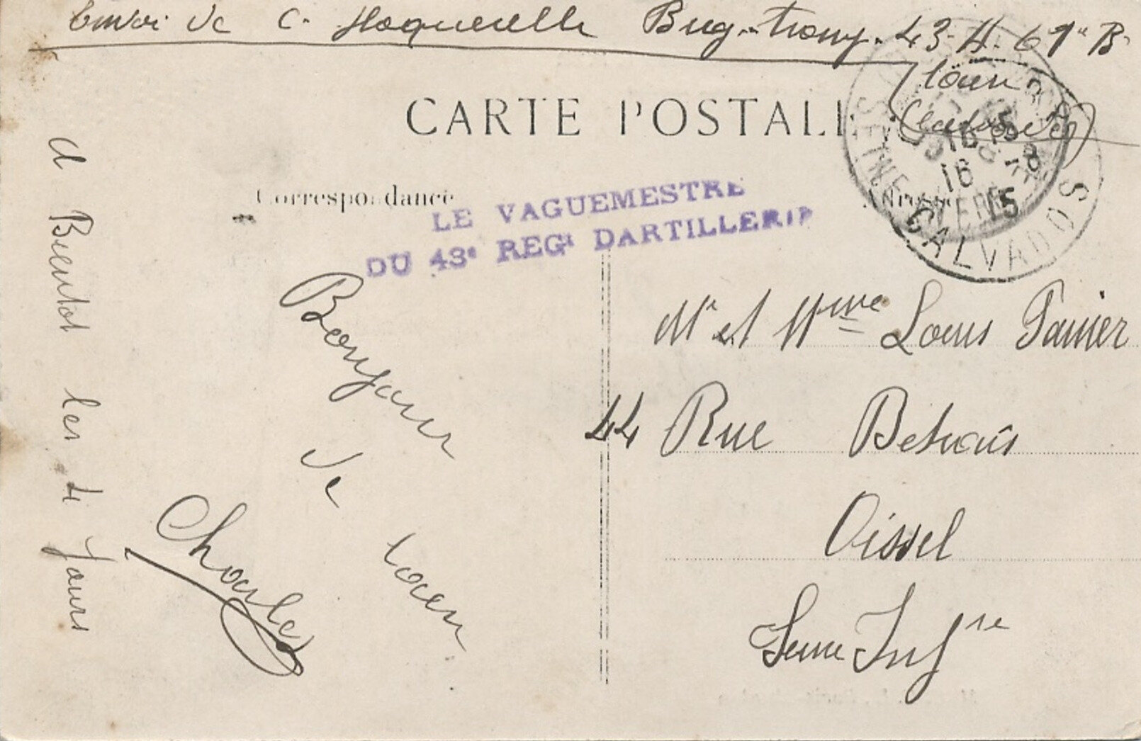 10 Caen, correspondance Charles Arthur Hoquerelle 43e RAC 61e batterie