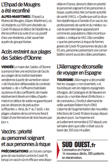 2020 07 29 SO Coronavirus en France et dans le monde