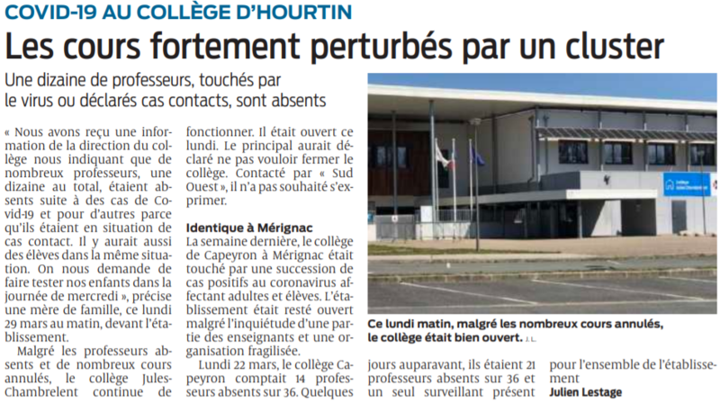 2021 03 30 SO Hourtin Les cours fortement perturbés par un cluster