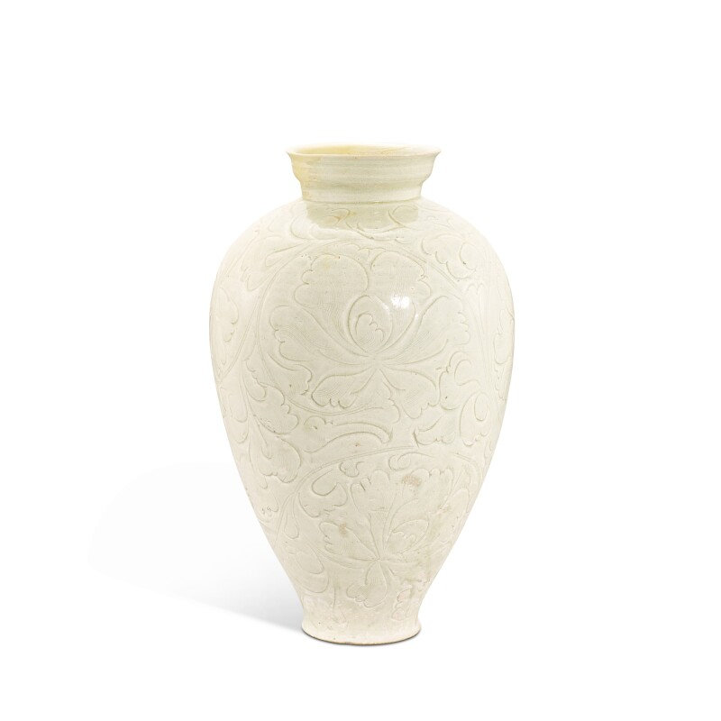 A large carved qingbai ‘peony’ meiping, Song dynasty
