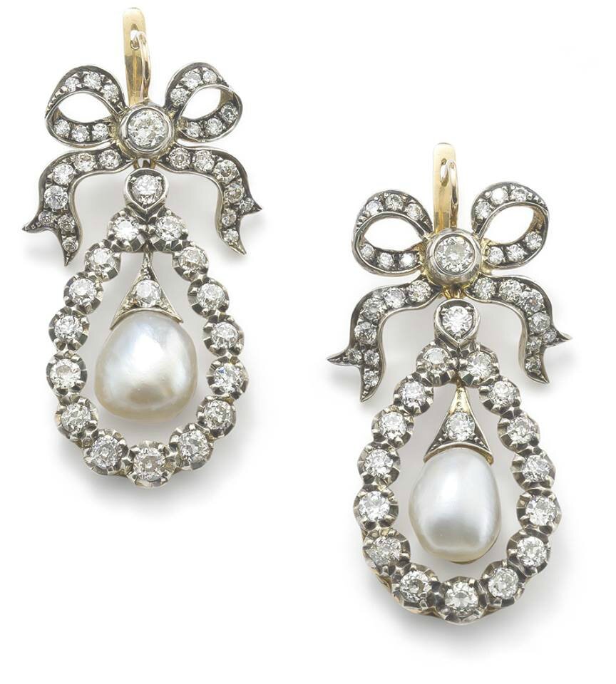 Antique Natural Pearl and Diamond Earrings, GCS Certified for sale at  auction on 3rd August | Bidsquare
