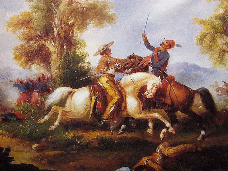 Serrano, lancier tuant un officier français 1875