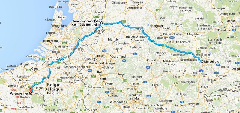 de Merseburg à Valenciennes par Bentheim : 900km