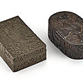 An <b>Yixing</b> stoneware 'ribbon sash' box and cover by Chen Hanwen and an imperial zitan box and cover, Qing dynasty, early 18th cen