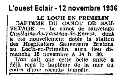 CH14 - Presse OE du 12-11-1936 - Date de l'inauguration du CV de Kerros