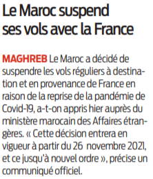 2021 11 26 SO Le Maroc suspend ses vols avec la France