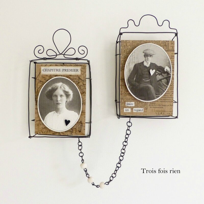 Mini box, boîtes fil de fer, wire box, portraits anciens, old photographies, lovers, les amoureux, trois fois rien (1)