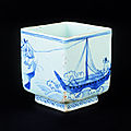 Blue and white charcoal <b>container</b> hiire, four-character mark da ming nian zhi, 