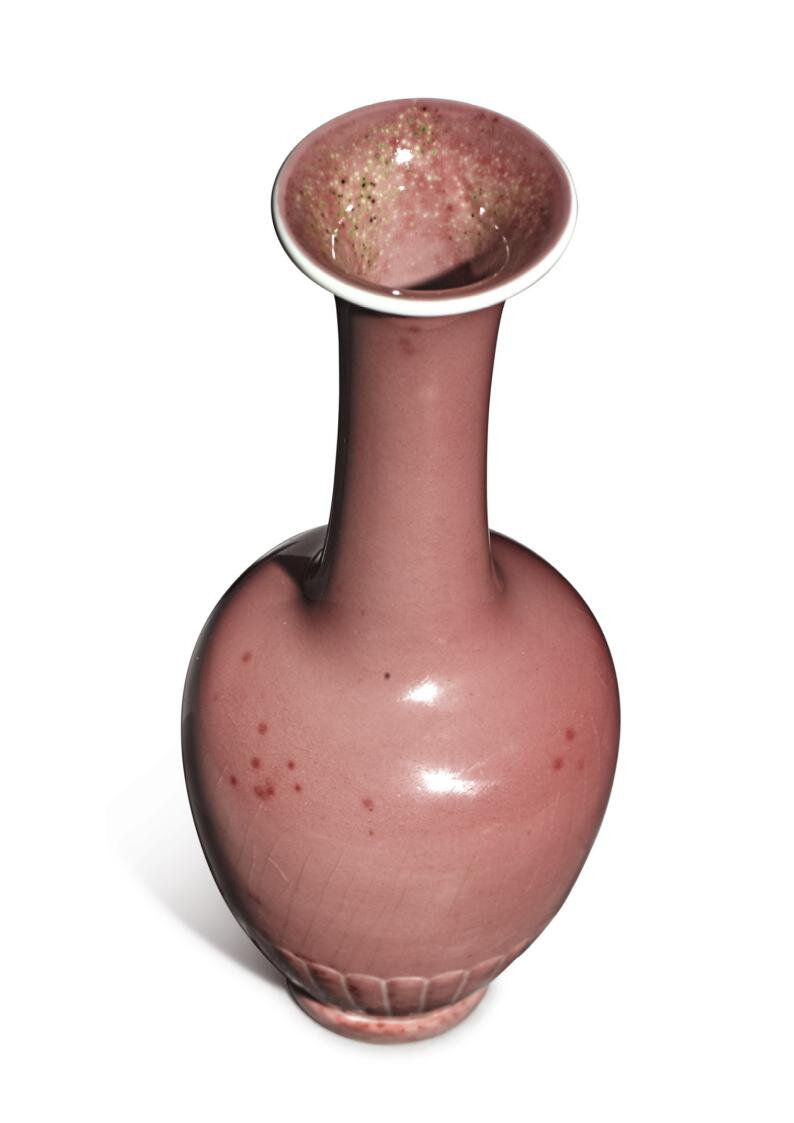 A rare peachbloom-glazed 'chrysanthemum' bottle vase