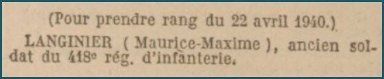 Légion d'Honneur - Maurice Langinier