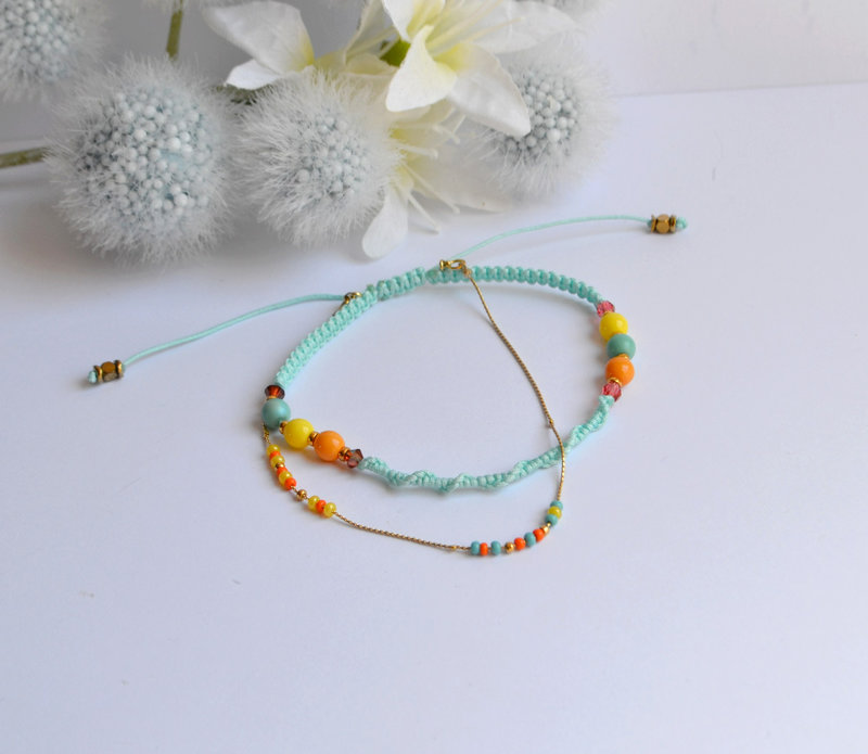 Bracelet de cheville macramme turquoise A